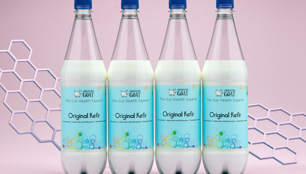 Four bottles of Chuckling Goat Original Kefir