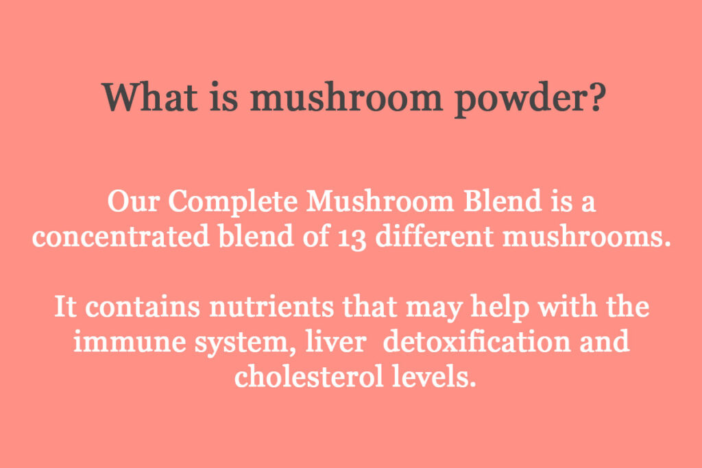 Coral-coloured background. Image describing "what is mushroom powder".