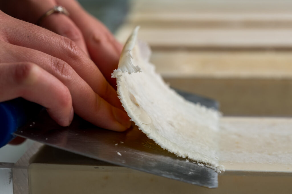 Image of Chuckling Goat natural soap being handmade on the farm.