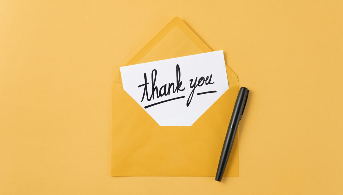 Opened envelope with thank you message