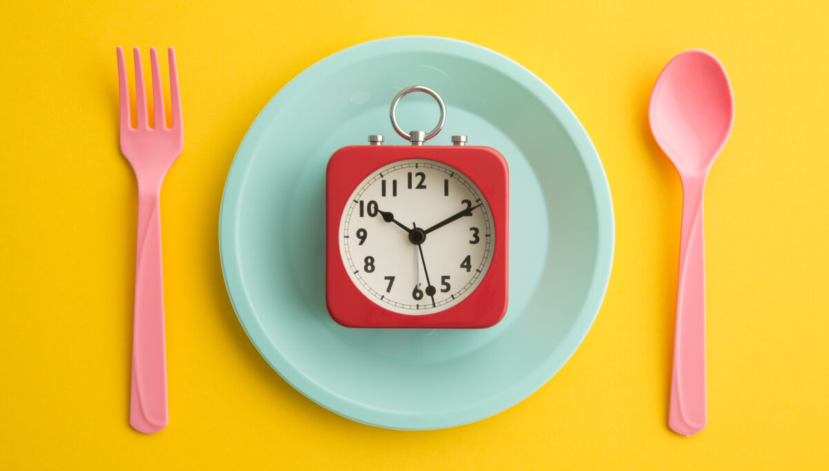 Intermittent fasting, fasting, diet, clock on plate